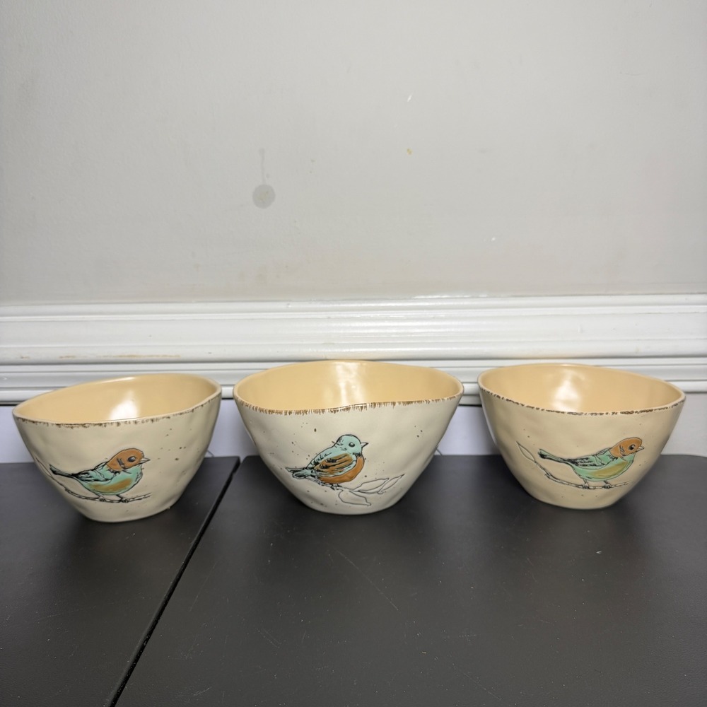 inHomestylez Bird Serving Bowls Set of 3 Cream Reactive Glaze 2018 Nature Decor